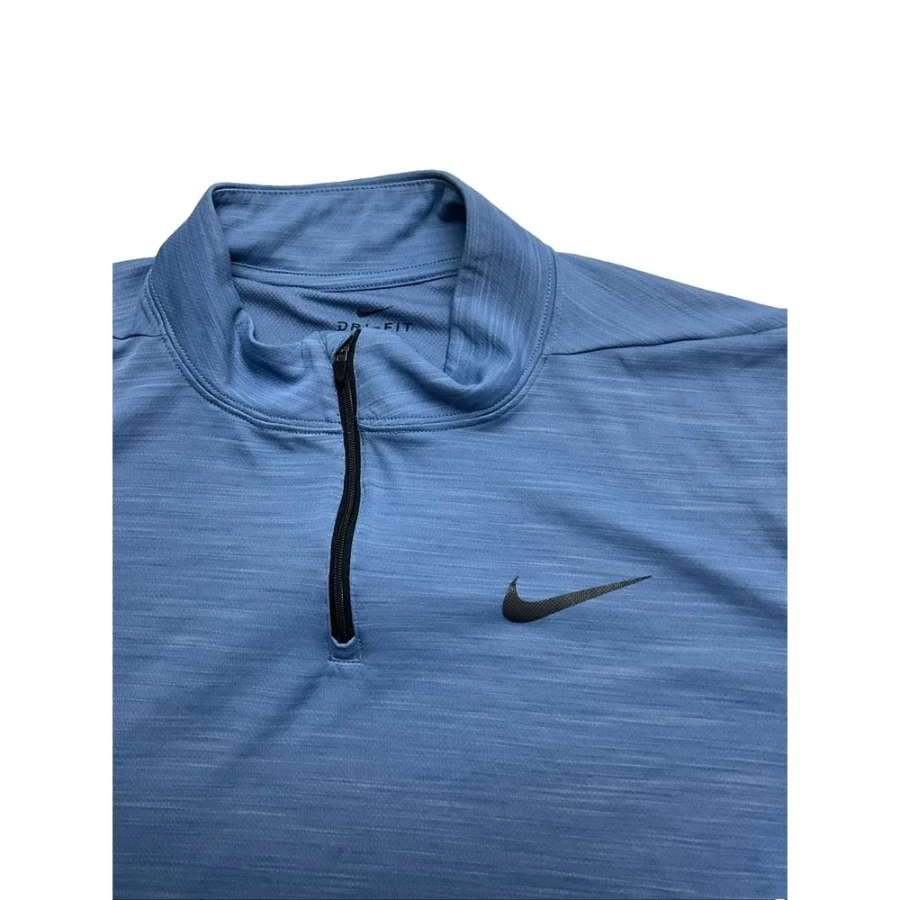 Nike Dri-Fit Womens L 1/4 Zip Pullover Heather Blue Long Sleeve Running Shirt